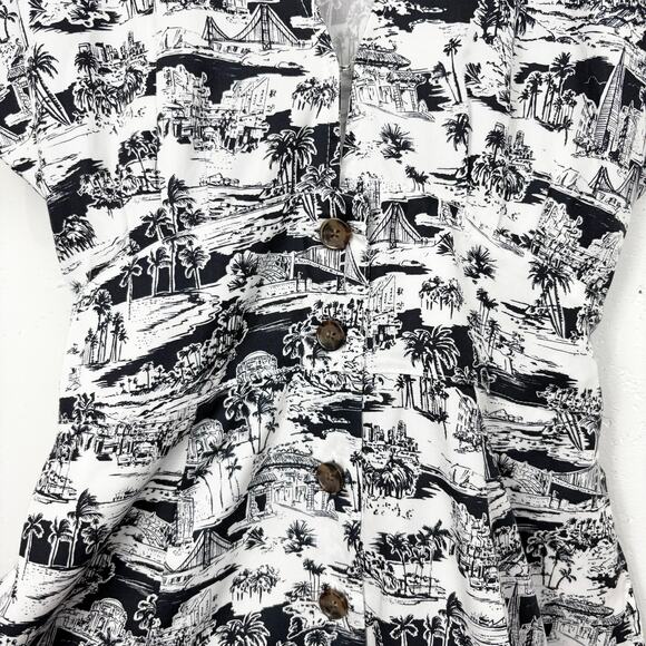 Marine Layer Camilla Dress Mini Button Front Lyocell Black White Foliage Small - Picture 12 of 14